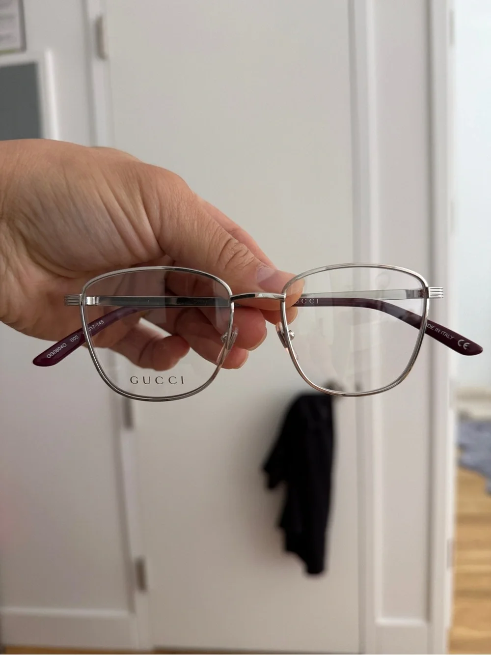 Gucci Silver Metal Frame Glasses with Plum Temples